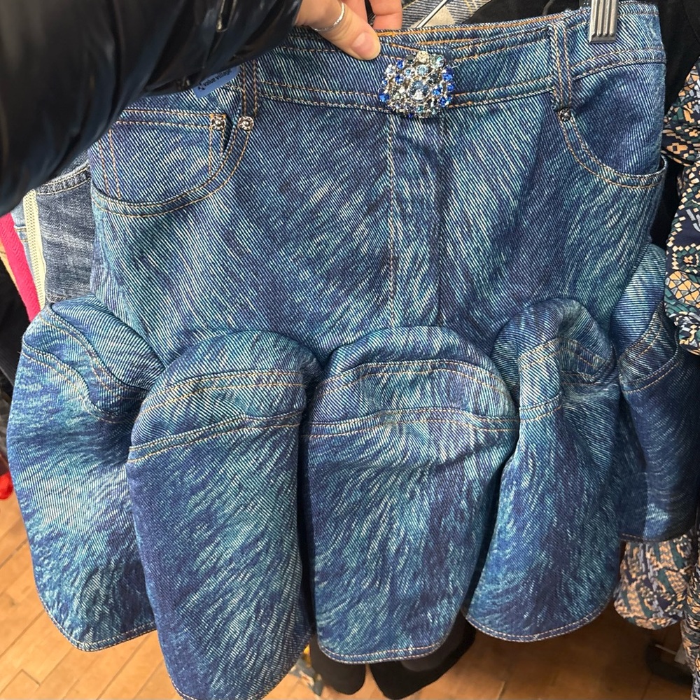 Blue Denim-Effect Ruffle Mini Skirt